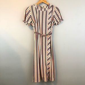 Vintage British Lady Micro Terry Striped Dress 70s